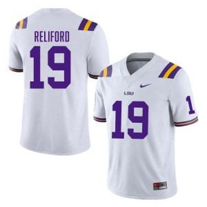 #19 Gabriel Reliford LSU Tigers White Men Jersey Embroidery College Football 949681-653