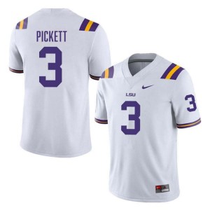 #3 DJ Pickett Louisiana State Tigers White Men's Jersey Stitched College Football 910201-496