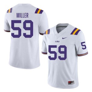 #59 Tyler Miller LSU White Mens Jersey Limited College Football 152819-186