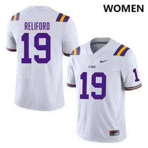 #19 Gabriel Reliford Tigers White Women's Jersey High School College Football 798602-249