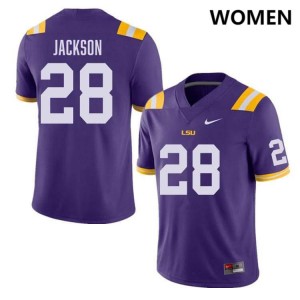 #28 Kaleb Jackson Fighting Tigers Purple Women's Jersey Stitched College Football 873544-153