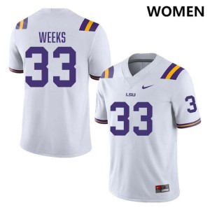 #33 West Weeks Tigers White Womens Jersey Replica College Football 843313-679