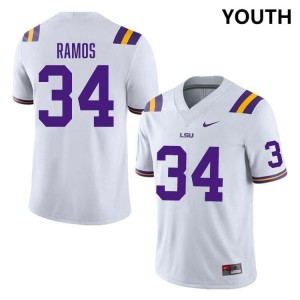 #34 Damian Ramos LSU White Youth Jersey Player College Football 428103-367