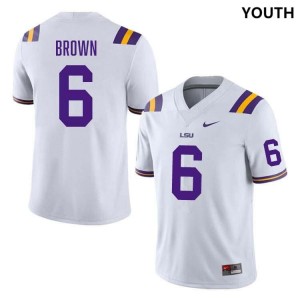 #6 Barion Brown LSU Tigers White Youth Jersey Embroidery College Football 343397-838