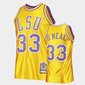 #33 Shaquille O'Neal Fighting Tigers Gold Mens Jersey 1990-91 Throwback Authentic 873831-944