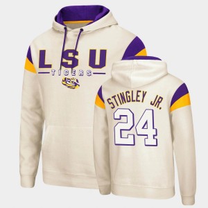 #24 Derek Stingley Jr. Geaux Tigers Cream Men Hoodie Pullover Fortress 358890-760
