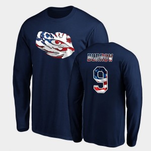 #9 Joe Burrow Tiger Nation Navy Men T-Shirt Long Sleeve Banner Wave 407538-409