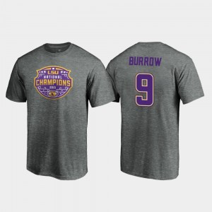 #9 Joe Burrow LSU Heather Gray Men's T-Shirt College Football Playoff Visor 2019 National Champions 132469-196