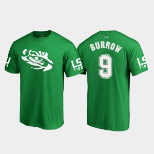 #9 Joe Burrow Fighting Tigers Kelly Green Men T-Shirt White Logo College Football St. Patrick's Day 431955-704
