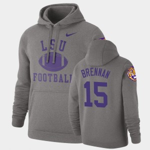 #15 Myles Brennan Louisiana State Tigers Heathered Gray Men's Hoodie Pullover Retro Football 986335-598
