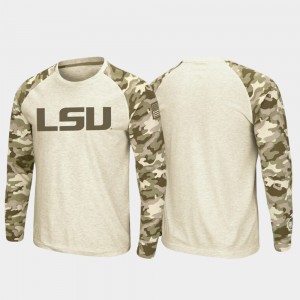 LSU Oatmeal Mens T-Shirt Raglan Long Sleeve Desert Camo OHT Military Appreciation 334252-557