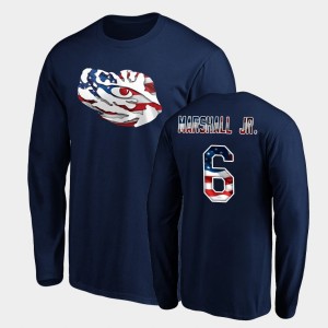 #6 Terrace Marshall Jr. LSU Navy Men T-Shirt Long Sleeve Banner Wave 423044-811