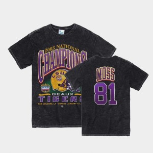 #81 Thaddeus Moss Tigers Black Mens T-Shirt 2003 National Championship Vintage Tubular 687560-443