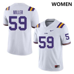 #59 Tyler Miller Geaux Tigers White Womens Jersey 2024-25 College Football 598170-819