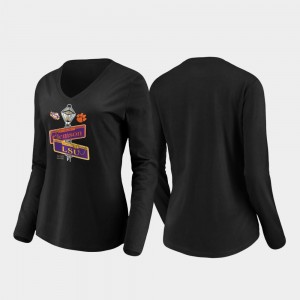 LSU Black Women T-Shirt vs. Clemson Tigers Touchdown Long Sleeve V-Neck 2020 National Championship Matchup 270048-993
