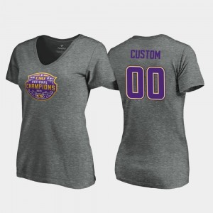 #00 Custom LSU Heather Gray Womens T-Shirt V-Neck Visor 2019 National Champions 451242-683