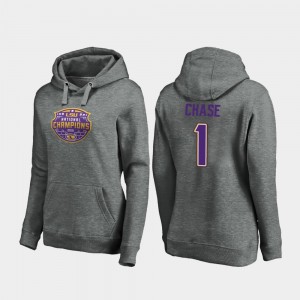 #1 Ja'Marr Chase LSU Heather Gray Women Hoodie College Football Playoff Visor 2019 National Champions 459606-987