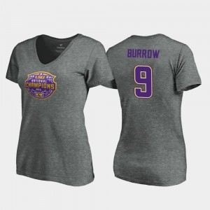 #9 Joe Burrow Louisiana State Tigers Heather Gray Womens T-Shirt V-Neck Visor 2019 National Champions 674138-115