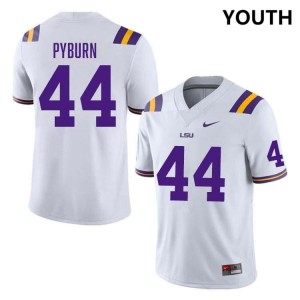 #44 Jack Pyburn LSU White Youth Jersey University College Football 927805-694