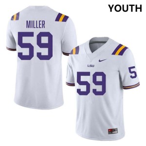#59 Tyler Miller Geaux Tigers White Youth Jersey Embroidery College Football 239710-437