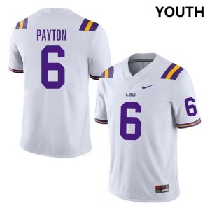 #6 Patrick Payton LSU White Youth Jersey University College Football 777031-188