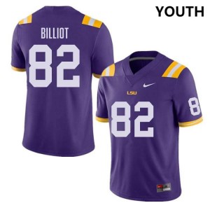 #82 Kylan Billiot Geaux Tigers Purple Youth Jersey 2024 College Football 412546-336